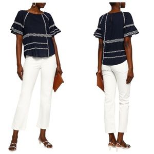 Joie Cotton Voile Embroidered Blouse Sz L